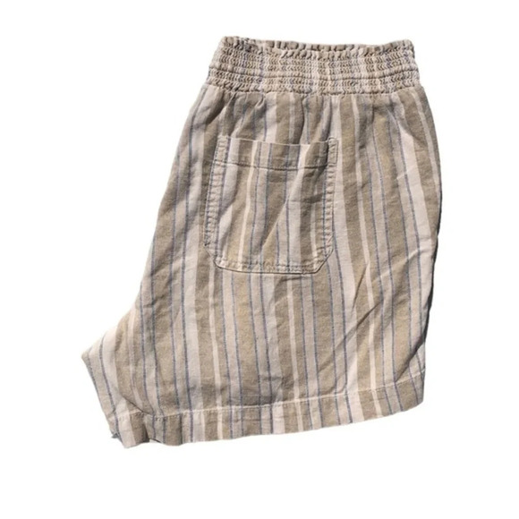 Briggs Tan Beige Linen Blend Elastic Waist Strap Pattern Short Size Large - Picture 6 of 7